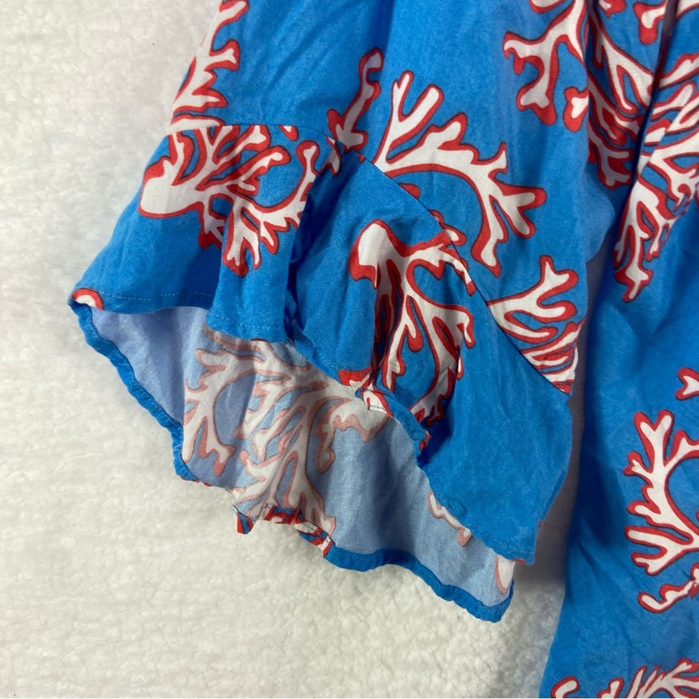 Escapada blue coral ocean beach seaside ruffle sleeve top. Size XL - Picture 4 of 9